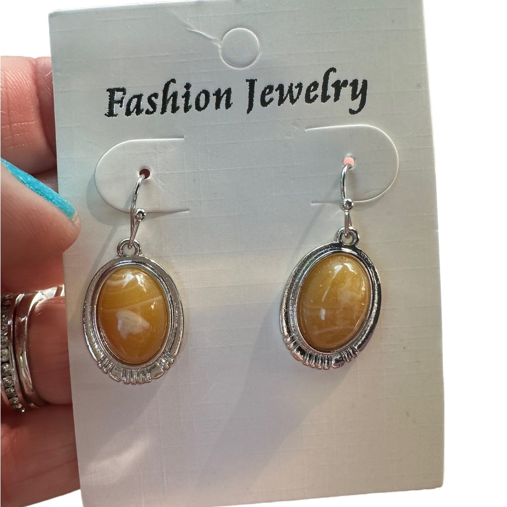 Boho Vintage Yellow Oval Drop Earrings